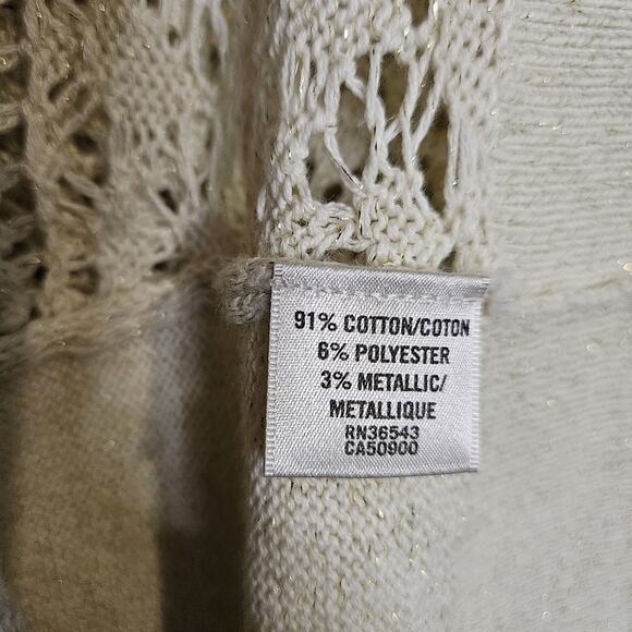 Van Heusen Open Weave Crochet Sweater Womens XL Off White Gold Cotton Blend - Picture 7 of 8